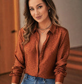 Blusas de seda de lunares para mujer Blusa de seda de manga larga Camisa de seda jacquard