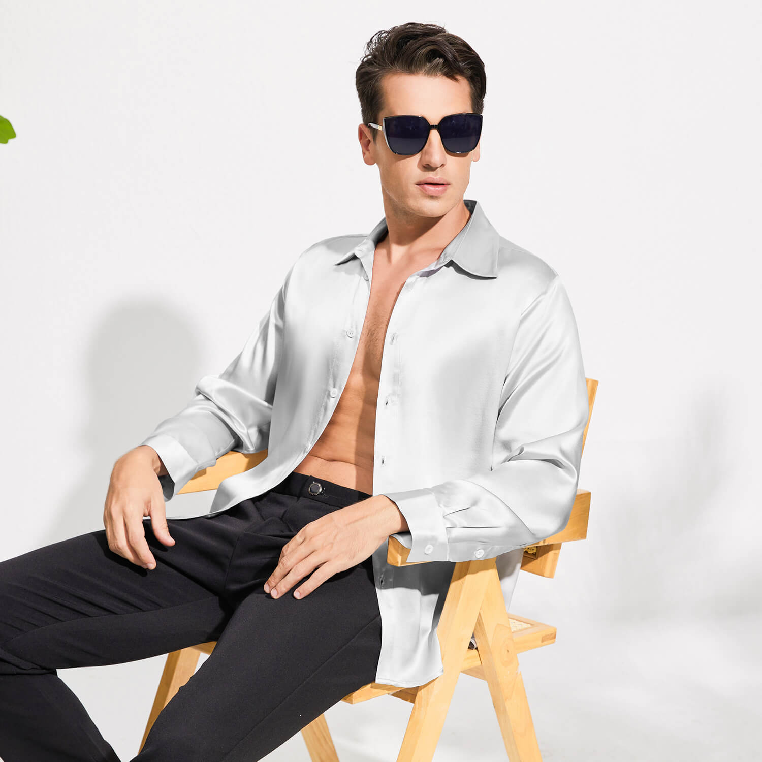 100% Mulberry Men's Silk Shirt Long Pure Silk Dress Shirts