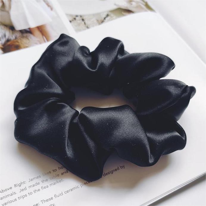 100% Mulberry Silk - scrunchies For Hair Sleep 30 Momme Black M