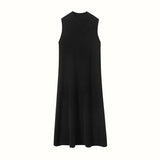 Vestido de cachemira sin mangas para mujer Vestido midi de punto de cachemira con cuello simulado