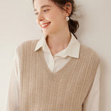 Womens Cashmere Sweater Cashmere Vest V Neck Cable Knit Sleeveless Pullover