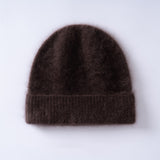 Fuzzy Cashmere Beanie Unisex Winter Cashmere Hat with Ribbed Cuff