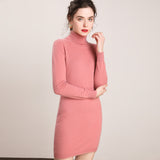 Vestido de cachemira con cuello alto para mujer Vestido mini de punto de manga larga