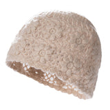 Womens Flower Knit Cashmere Beanie Hat Textured Floral Cashmere Hat