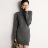 Vestido de cachemira con cuello alto para mujer Vestido mini de punto de manga larga