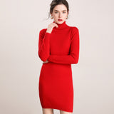 Vestido de cachemira con cuello alto para mujer Vestido mini de punto de manga larga