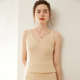 Chaleco de cachemira con cuello en V para mujer Camiseta sin mangas de cachemira de punto acanalado