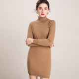 Vestido de cachemira con cuello alto para mujer Vestido mini de punto de manga larga