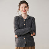 Womens Cable Knit Cashmere Cardigan Peter Pan Collar Cashmere Sweater