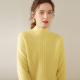 Womens Mock Neck Cable Knit Cashmere Sweater Textured Cashmere Pullover