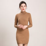 Vestido de cachemira con cuello alto para mujer Vestido mini de punto de manga larga