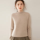 Womens Mock Neck Cashmere Sweater Long Sleeve Cashmere Pullover Ribbed Finishing