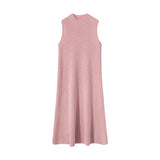 Vestido de cachemira sin mangas para mujer Vestido midi de punto de cachemira con cuello simulado