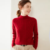 Womens Mock Neck Cable Knit Cashmere Sweater Textured Cashmere Pullover