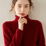 Suéter de cachemira con cuello alto para mujer Jersey de cuello alto de punto texturizado