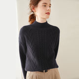 Womens Mock Neck Cable Knit Cashmere Sweater Textured Cashmere Pullover