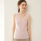 Chaleco de cachemira con cuello en V para mujer Camiseta sin mangas de cachemira de punto acanalado