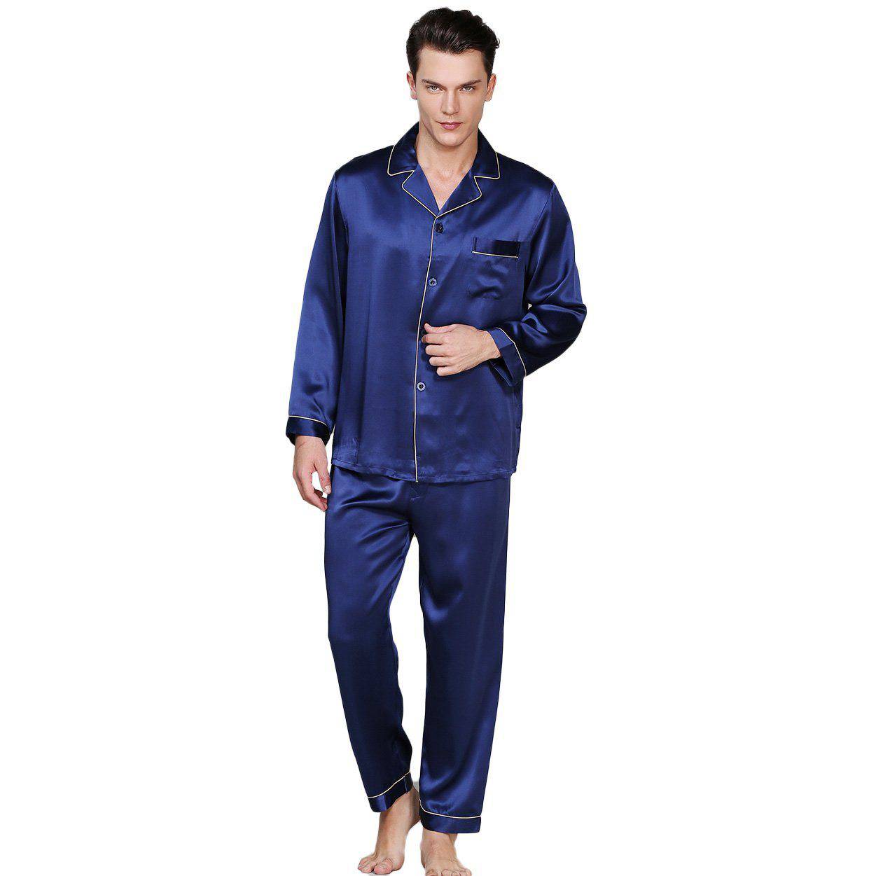 Men's Long Luxury Mulberry Silk Pyjamas Pure Silk Sleepwear