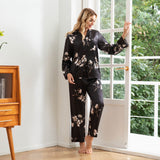 Blossom Print Long Sleeve Silk Pajama Set Floral Silk Pajamas for Women