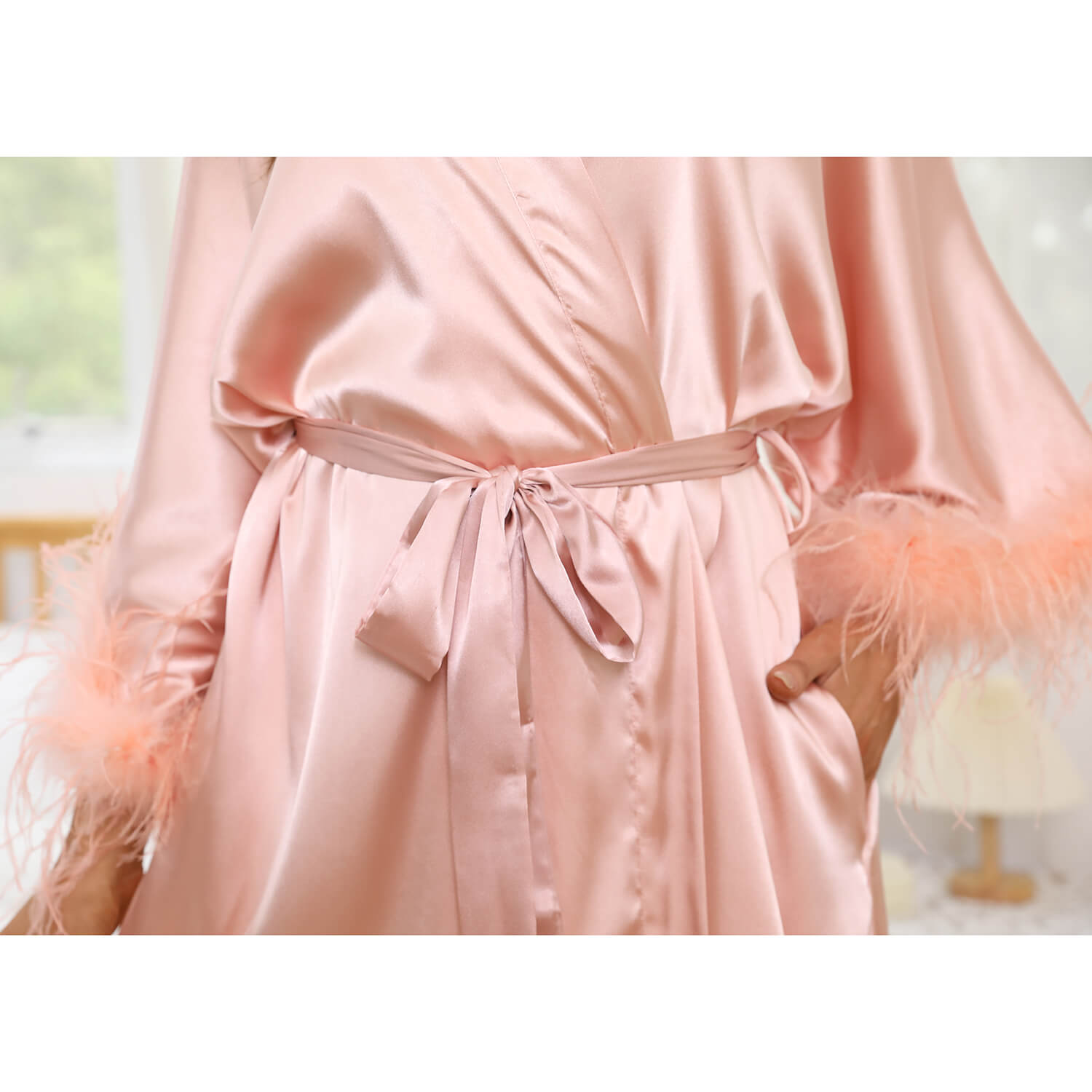 Bridal Silk Kimono Robes With Ostrich Feather Silk Robe