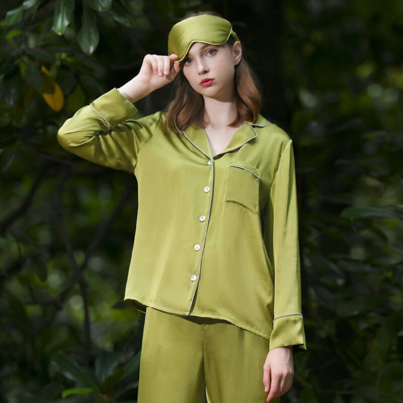 Bright Color Silk Pajamas Set for Women Gold XS
