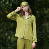 Bright Color Silk Pajamas Set for Women Gold XS