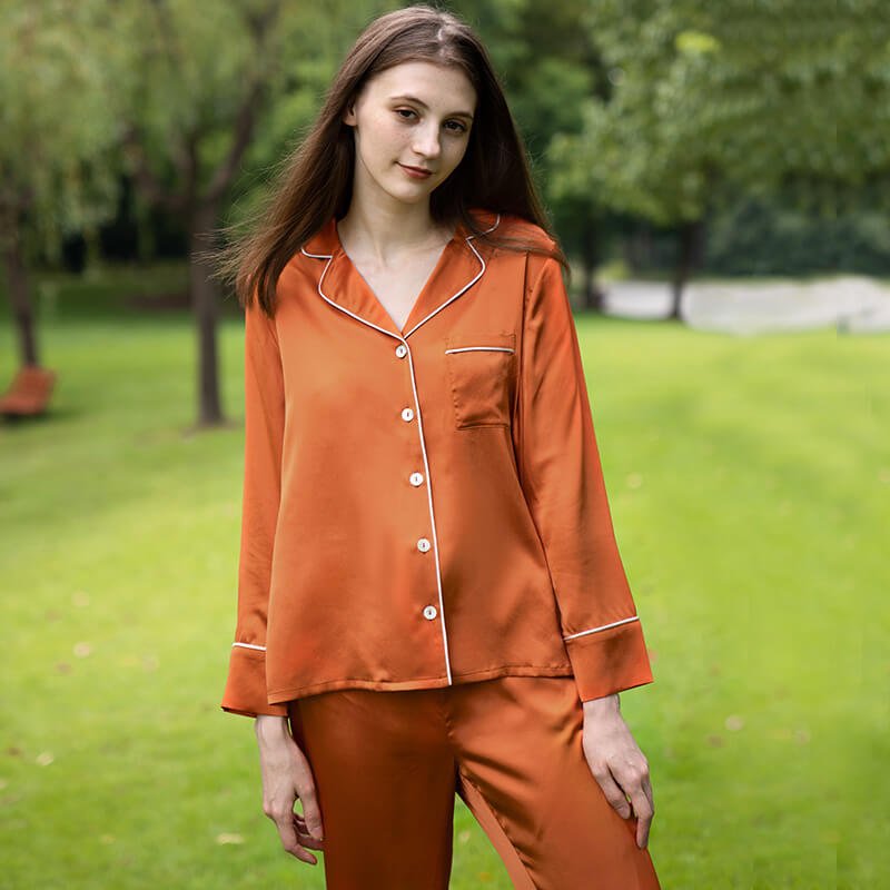 Bright Color Silk Pajamas Set for Women Gold XS
