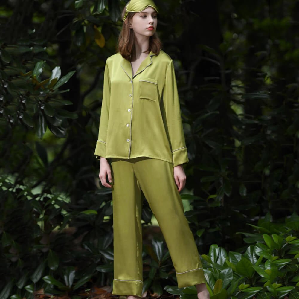 Bright Color Silk Pajamas Set for Women Gold XS
