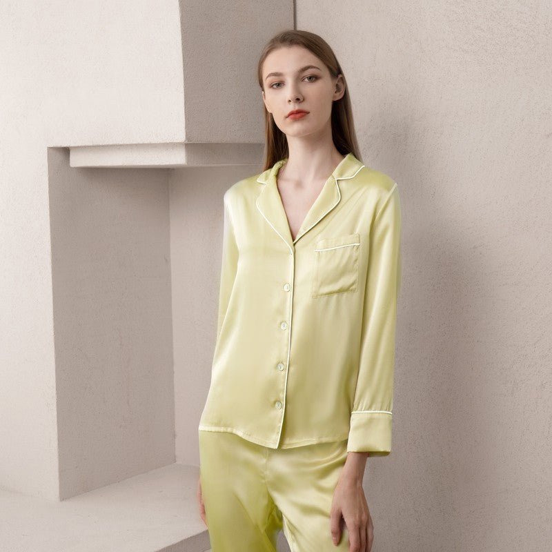 Bright Color Silk Pajamas Set for Women champagne XS