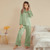 Bright Color Silk Pajamas Set for Women Avocado Green XS