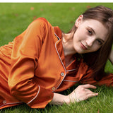 Bright Color Silk Pajamas Set for Women Gold XS