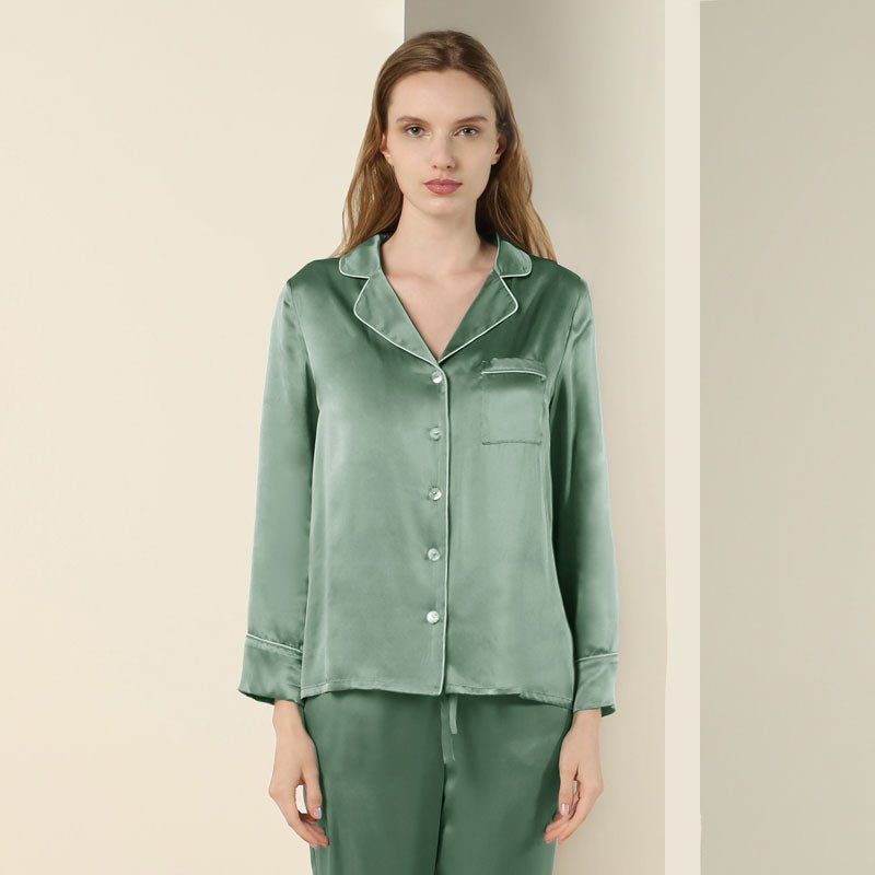 Bright Color Silk Pajamas Set for Women champagne XS