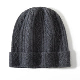 Cable Knit Cashmere Beanie Turn Up Brim Cashmere Knit Cap Winter Hat