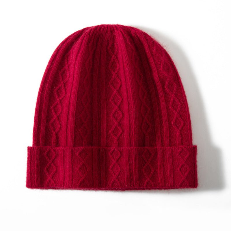 Cable Knit Cashmere Beanie Turn Up Brim Cashmere Knit Cap Winter Hat