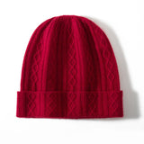 Cable Knit Cashmere Beanie Turn Up Brim Cashmere Knit Cap Winter Hat