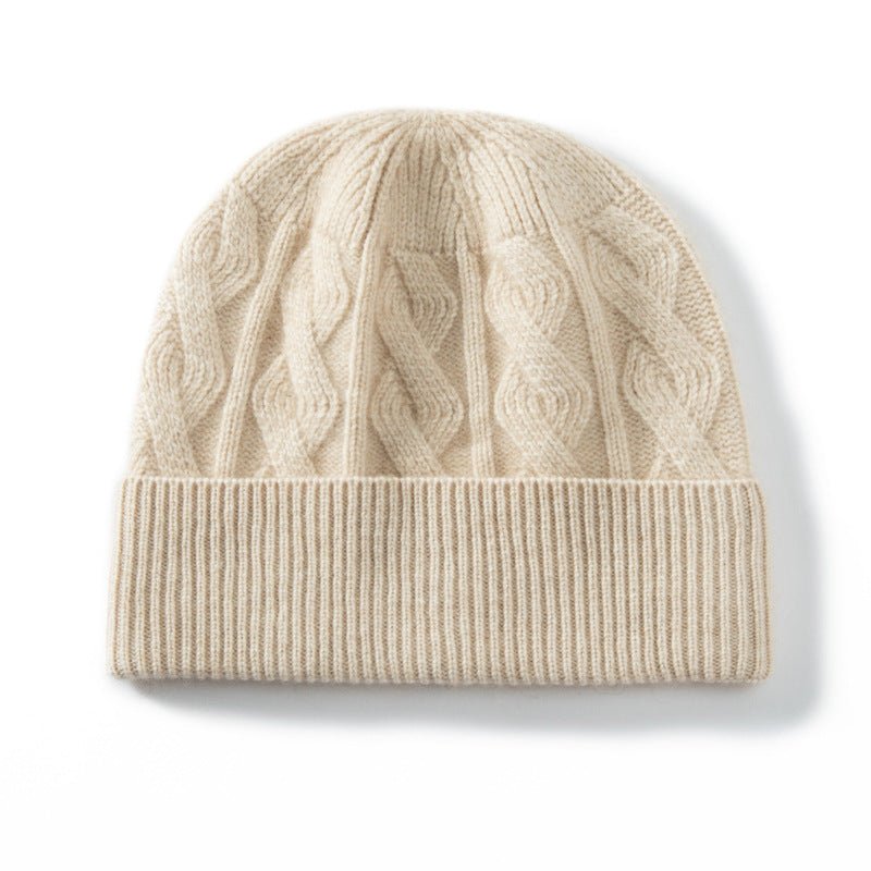 Cashmere Beanie Solid Cable Knitted Cashmere Winter Hat for Women and Men
