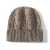 Cashmere Beanie Solid Cable Knitted Cashmere Winter Hat for Women and Men