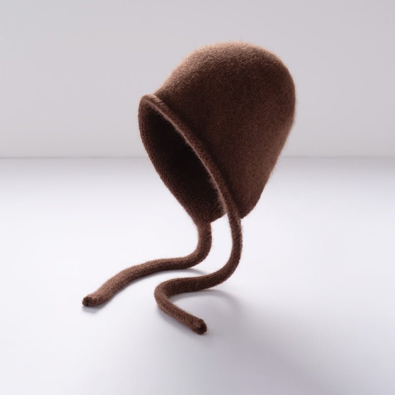 Cashmere Bonnet Hat with Ties Womens Ear Cover Cashmere Beanie