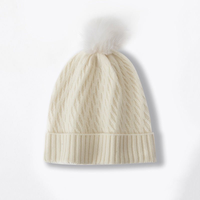 Cashmere Slouch Hat with Pom Womens Cable Knit Cashmere Beanie Winter Hat