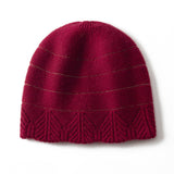 Chevron Border Pure Cashmere Beanie Cashmere Hat Textured Knit