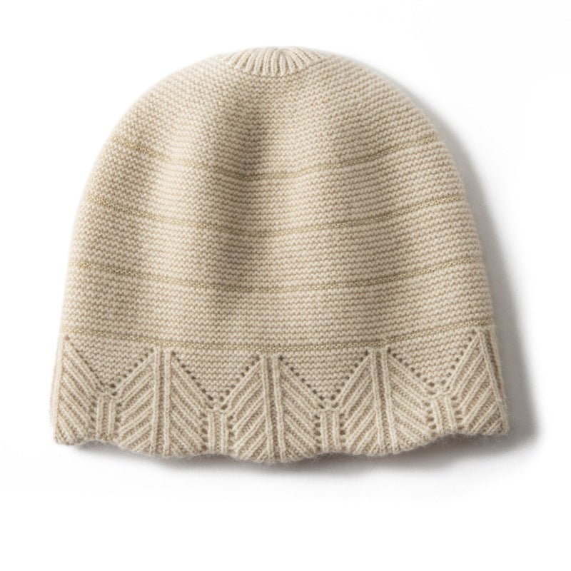 Chevron Border Pure Cashmere Beanie Cashmere Hat Textured Knit