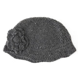 Crochet Knit Cashmere Hat with Sequins Flower Cashmere Blend Beanie