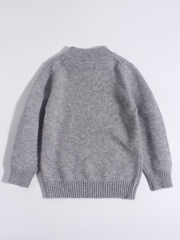 Cute Kids Pure Cashmere Sweater Sheep Intarsia Knit Cashmere Pullover Ribbing Hem Grey 80