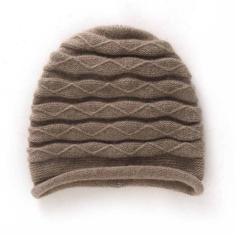 Diamond Wave Cashmere Beanie for Women Textured Cashmere Knit Hat