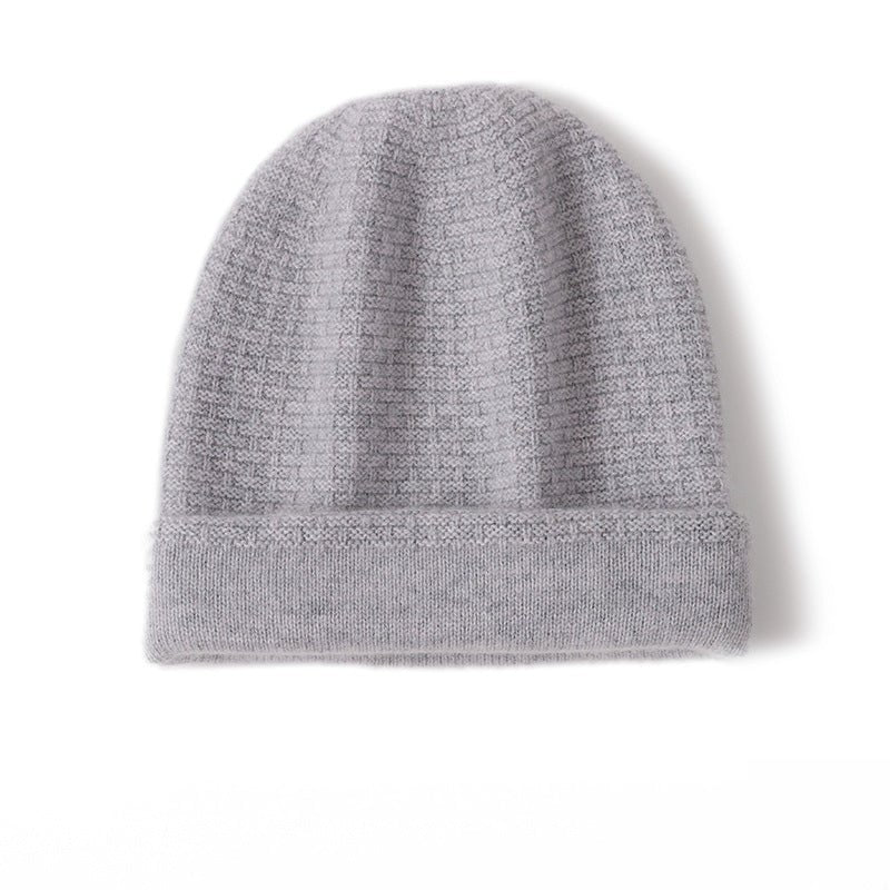 Double Layer Waffle - knit Pure Cashmere Beanie Folded Cuff Cashmere Winter Hat