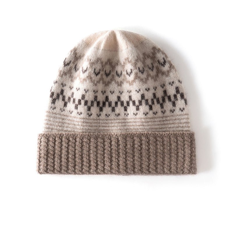 Fair Isle Pattern Pure Cashmere Beanie Cashmere Knit Cap Nordic Motif
