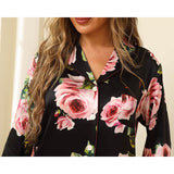 Floral Silk Pajama Set For Women Printed pure Silk nightwear Black XS