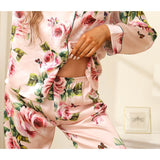 Floral Silk Pajama Set For Women Printed pure Silk nightwear Pink XS
