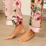 Floral Silk Pajama Set For Women Printed pure Silk nightwear Pink XS