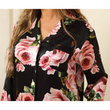 Floral Silk Pajama Set For Women Printed pure Silk nightwear Black XS